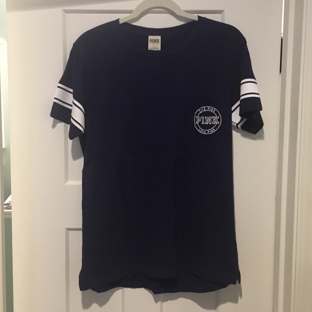 VS Pink Navy Blue Ringer T-shirt